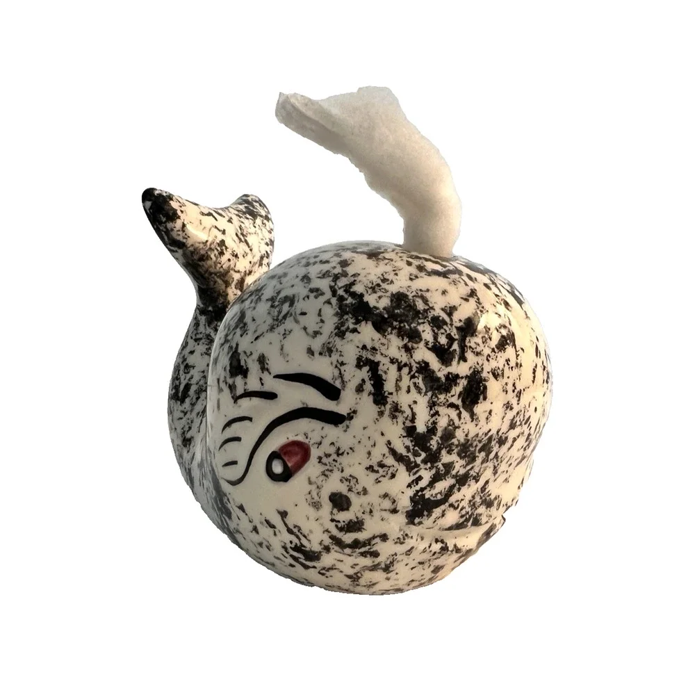 Georgewood Black White WHALE Cotton Ball Holder Dispenser Ceramic California
